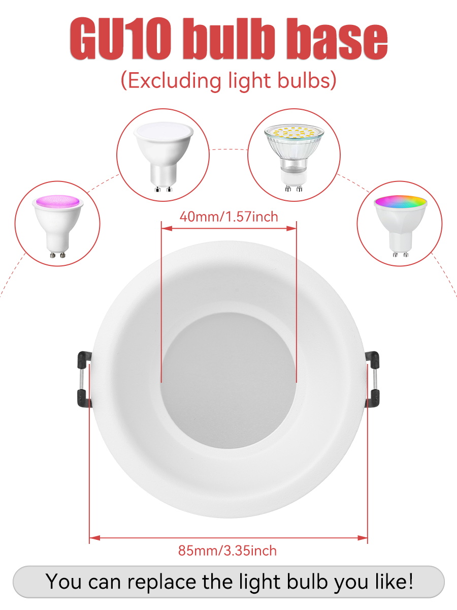 CANMEIJIA  Recessed downlight, GU10 base, metal casing, models 8816/8850/8851