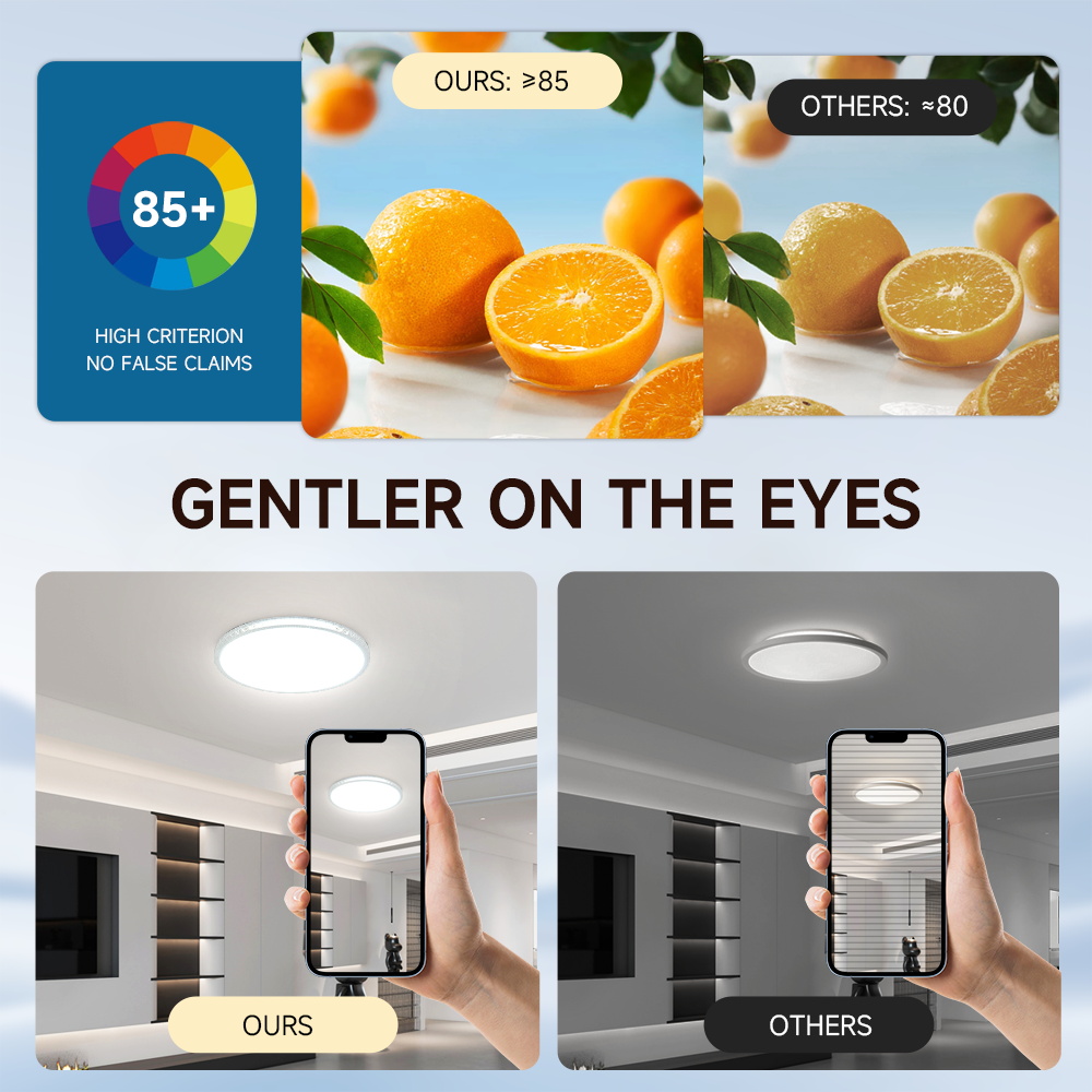 CANMEIJIA Ceiling Light, Macaron Style, Crystal Shade, Narrow Pressure, Infrared Remote Control + Stepless Dimming and Color Adjustment