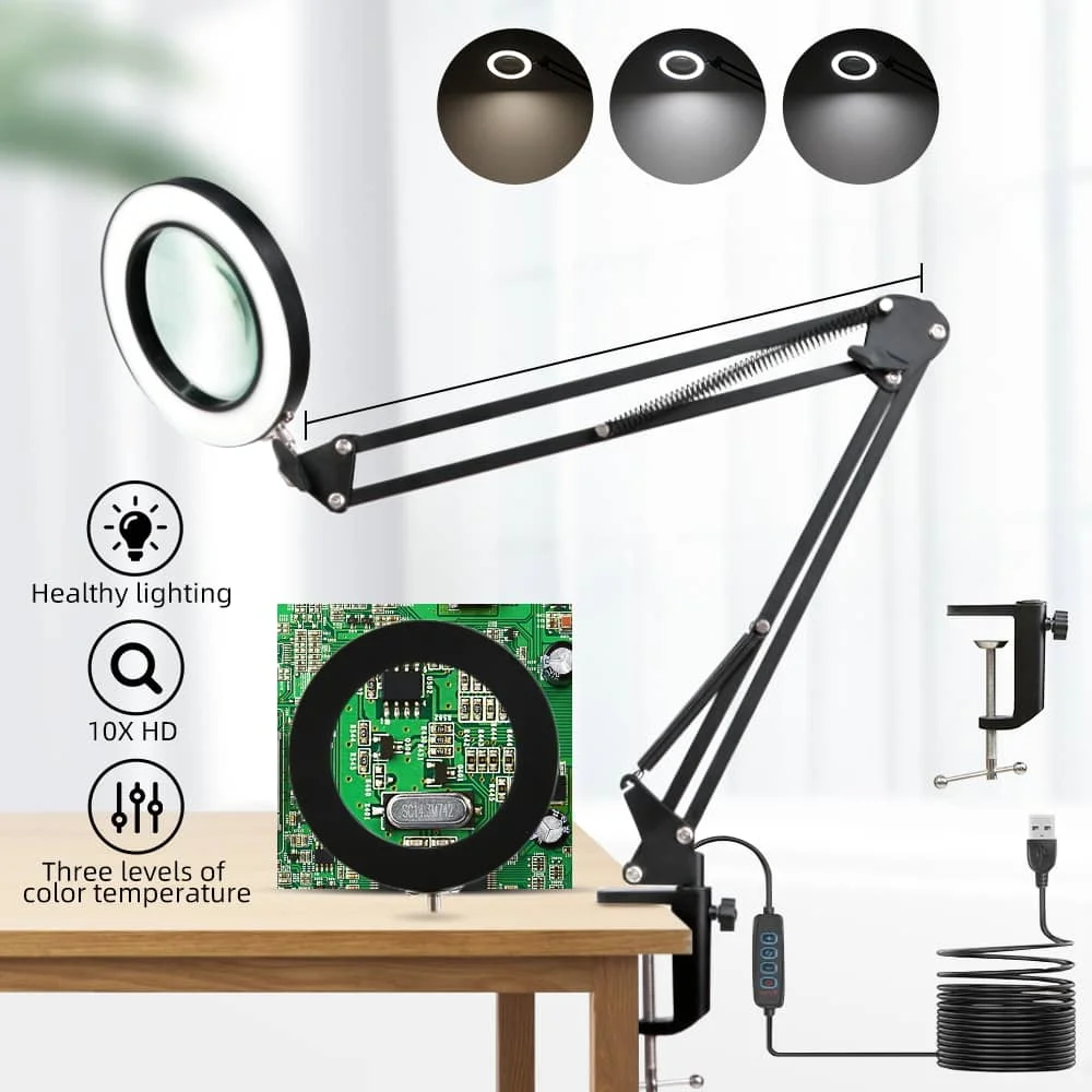 CANMEIJIA table lamp magnifying glass mechanical arm  USB three-color dimming -CANMEILIGHTS