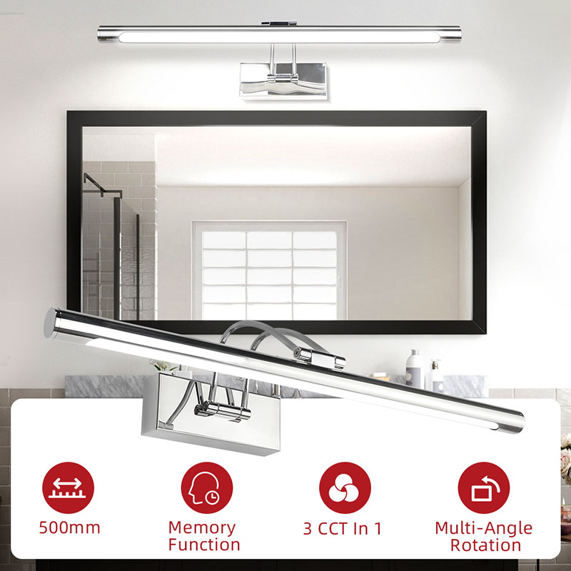 CANMEIJIA 001 Mirror Lamp, Long Arm, Chrome, Wide Voltage,  Three-Color Memory