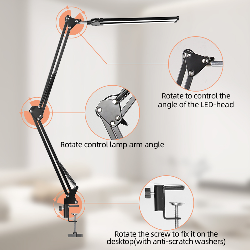 CANMEIJIA Desk Lamp Double-Head Folding Model 002, with Mechanical Arm, Clamp-Type Installation, and Three-Color Dimming
