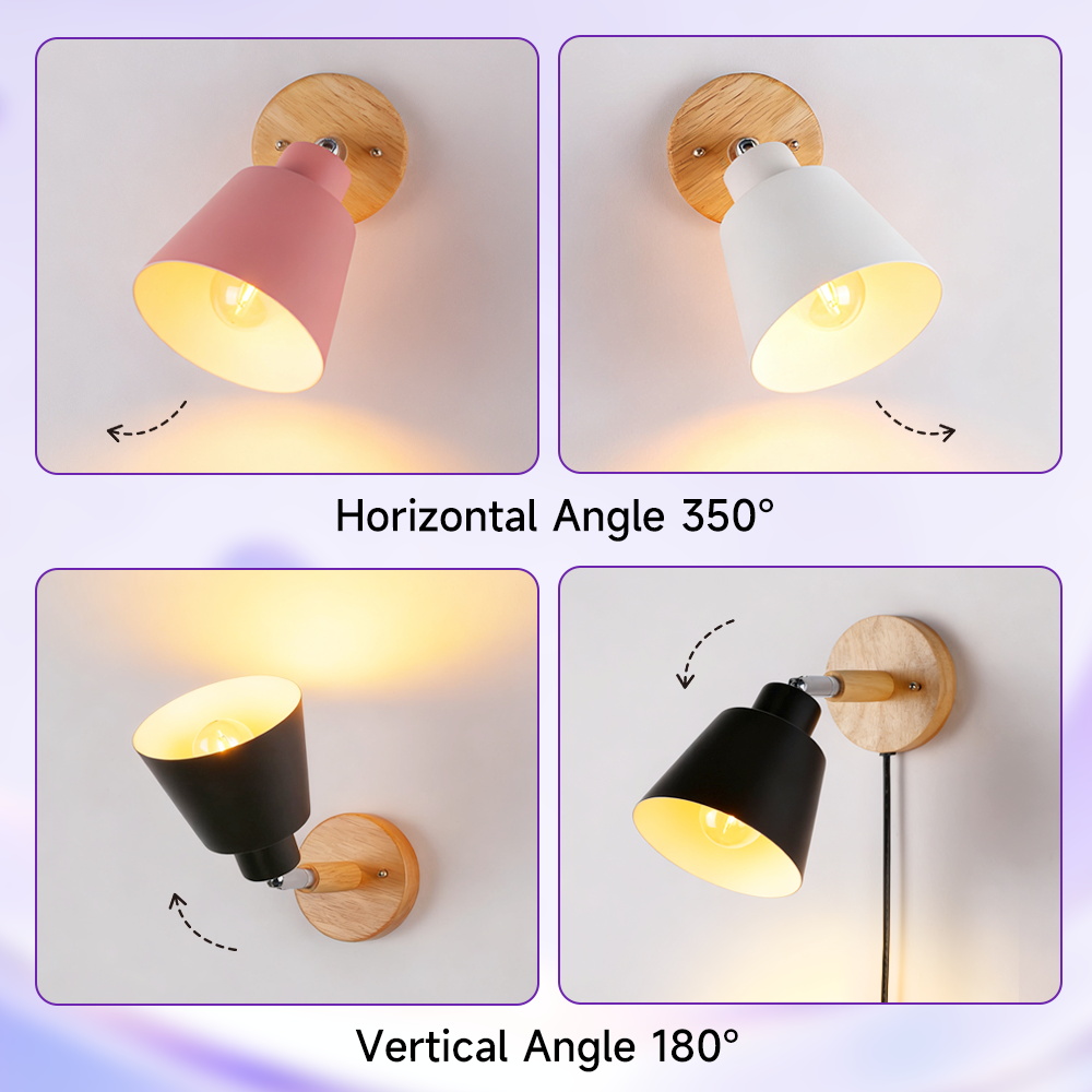 CANMEIJIA  Wall lamp with wooden base, E27 socket (light bulb not included)