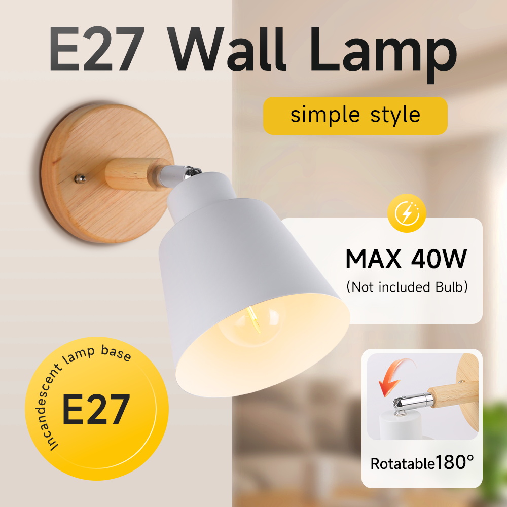 CANMEIJIA  Wall lamp with wooden base, E27 socket (light bulb not included)