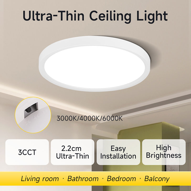 CANMEIJIA  Ultra-thin ceiling light, side-emitting design, narrow profile, three-color dimming