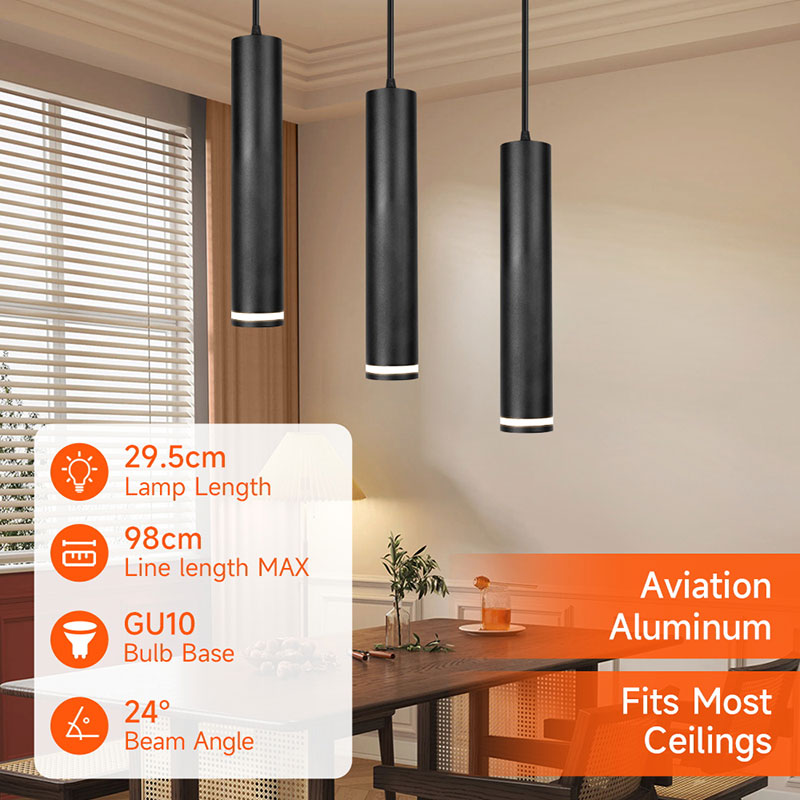 CANMEIJIA  Dining room pendant light with cylindrical design and acrylic halo, uses GU10 bulb