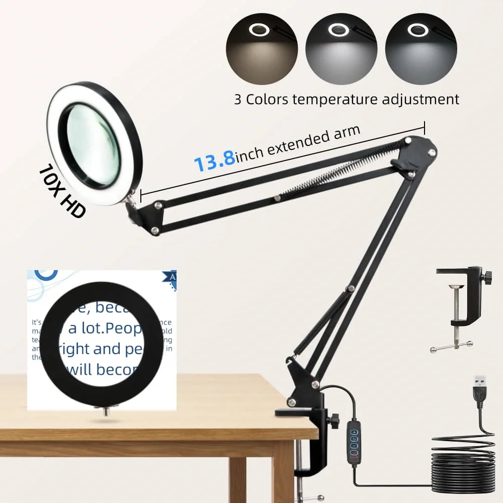 CANMEIJIA table lamp magnifying glass mechanical arm  USB three-color dimming -CANMEILIGHTS