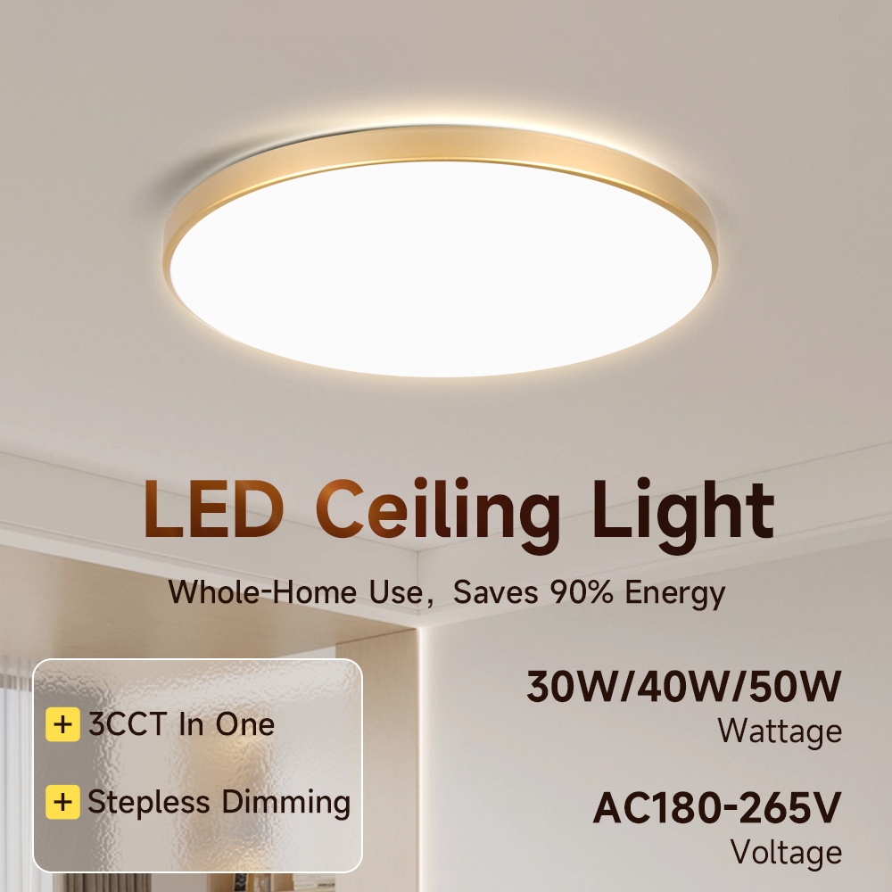 CANMEIJIA Ceiling Light Triple-Proof Model 001 Round Gold Frame Infrared Remote Control Dimming and Color Adjustment