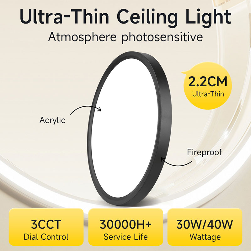 CANMEIJIA  Ultra-thin ceiling light, side-emitting design, narrow profile, three-color dimming