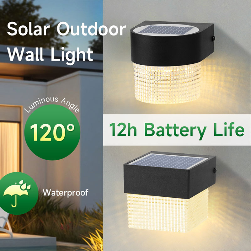 CANMEIJIA  Solar Wall Lamp, Model 001, Square Pattern Crystal Shade, Dual Color with DIP Switch