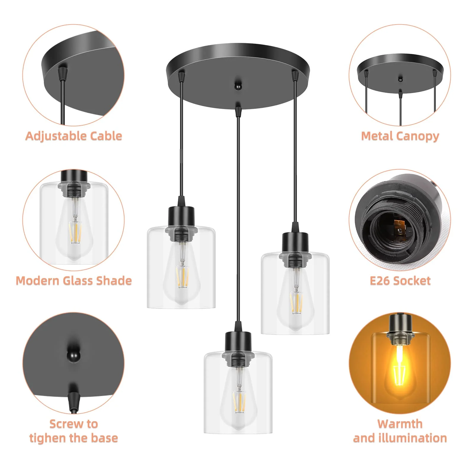 CANMEIJIA chandeliers 002 glass without light source E26 light head-CANMEILIGHTS