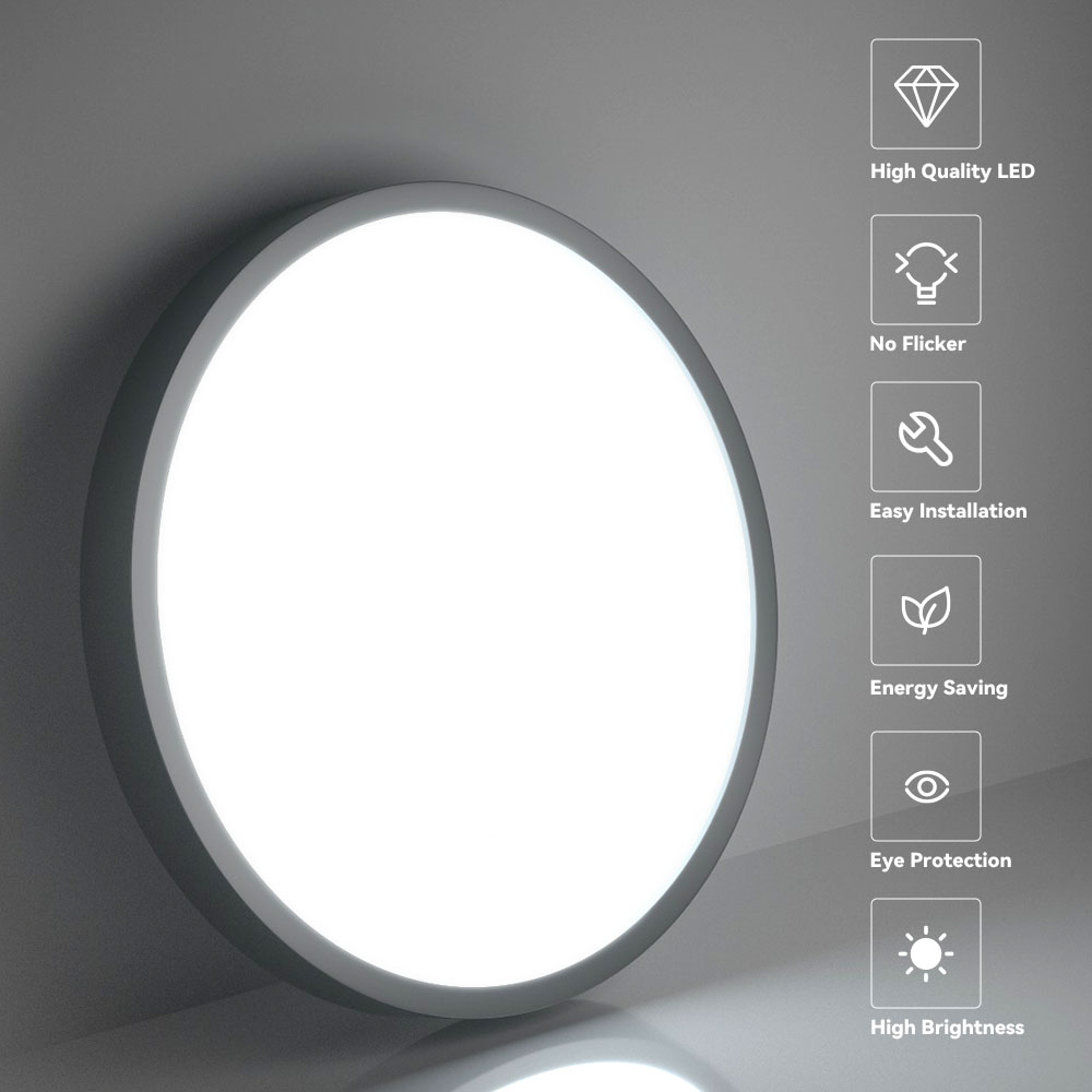 CANMEIJIA American Style Ceiling Lamp, Round Black Shell, 24W White Light