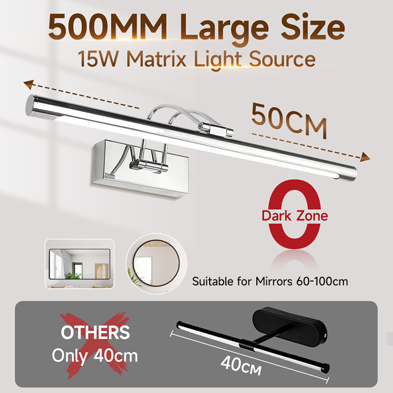 CANMEIJIA 001 Mirror Lamp, Long Arm, Chrome, Wide Voltage,  Three-Color Memory