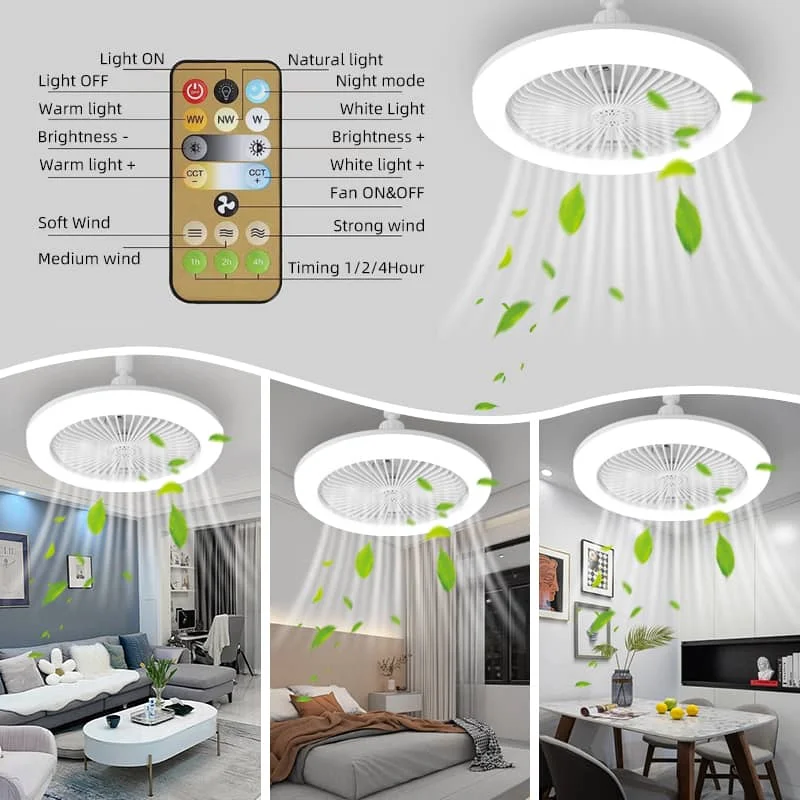 CANMEIJIA Remote Control Aromatherapy Fan Light Bulb White E27 Lamp Holder 30W White Light
