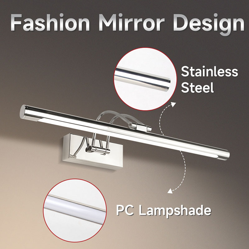 CANMEIJIA 001 Mirror Lamp, Long Arm, Chrome, Wide Voltage,  Three-Color Memory