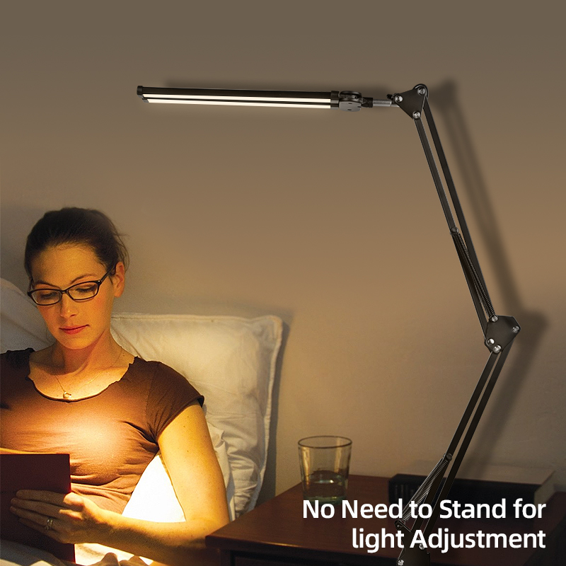 CANMEIJIA Desk Lamp Double-Head Folding Model 002, with Mechanical Arm, Clamp-Type Installation, and Three-Color Dimming