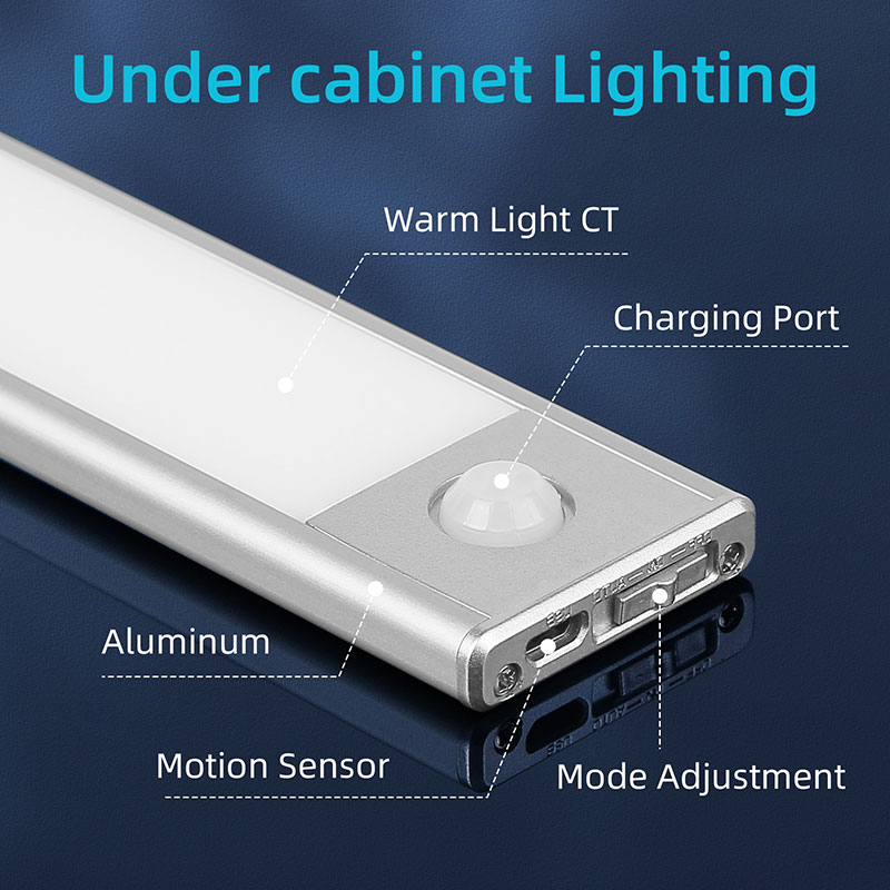 CANMEIJIA  Cabinet light, aluminum alloy, USB-powered, motion-activated, silver color, three-color stepless dimming