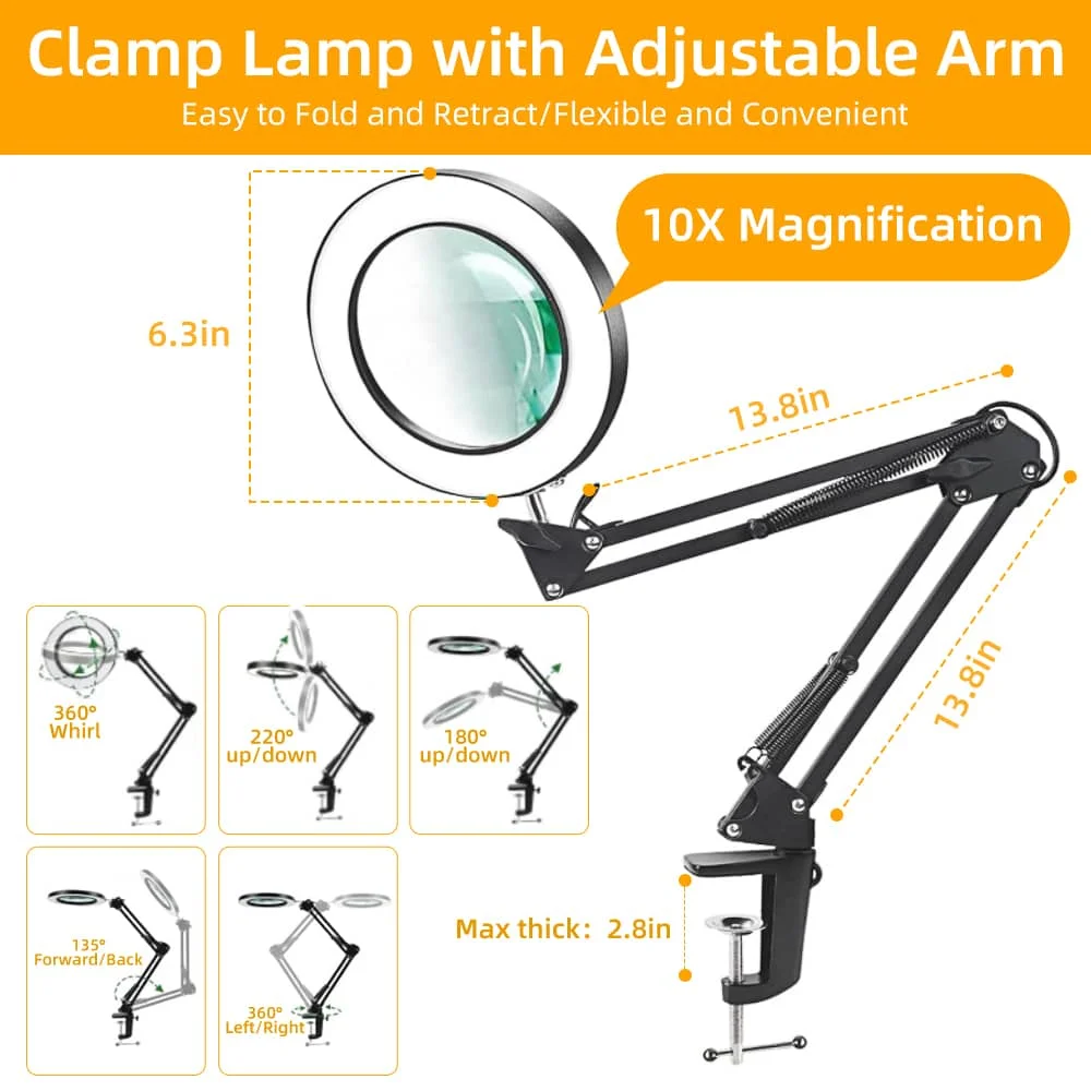 CANMEIJIA table lamp magnifying glass mechanical arm  USB three-color dimming -CANMEILIGHTS