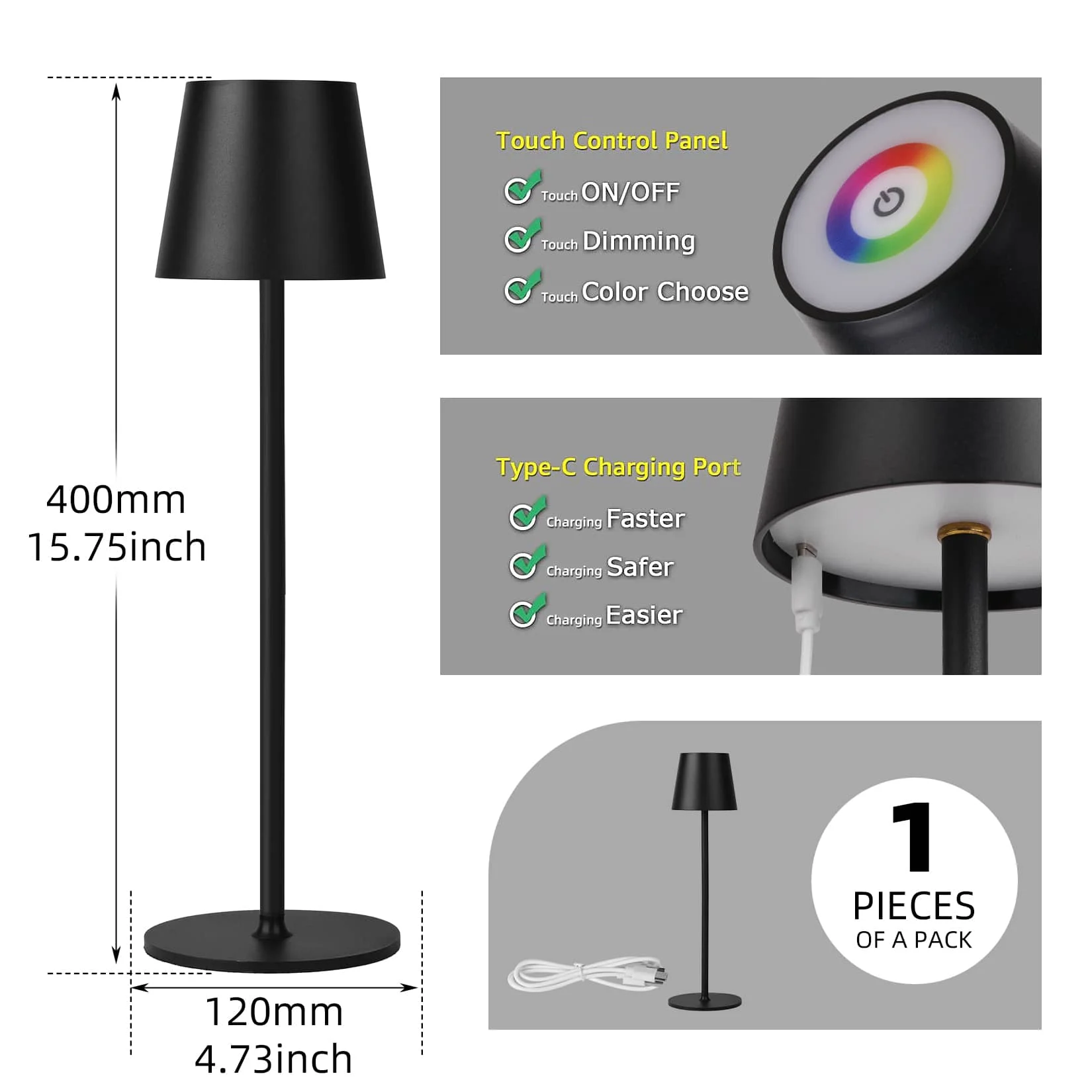 CANMEIJIA Simple desk lamp wine glass USB charging RGBCW touch dimming and color adjustment