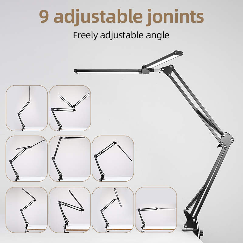 CANMEIJIA Desk Lamp Double-Head Folding Model 002, with Mechanical Arm, Clamp-Type Installation, and Three-Color Dimming