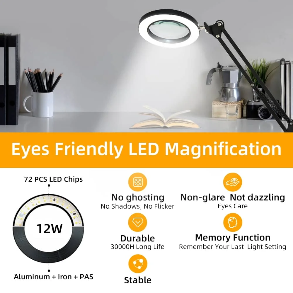 CANMEIJIA table lamp magnifying glass mechanical arm  USB three-color dimming -CANMEILIGHTS