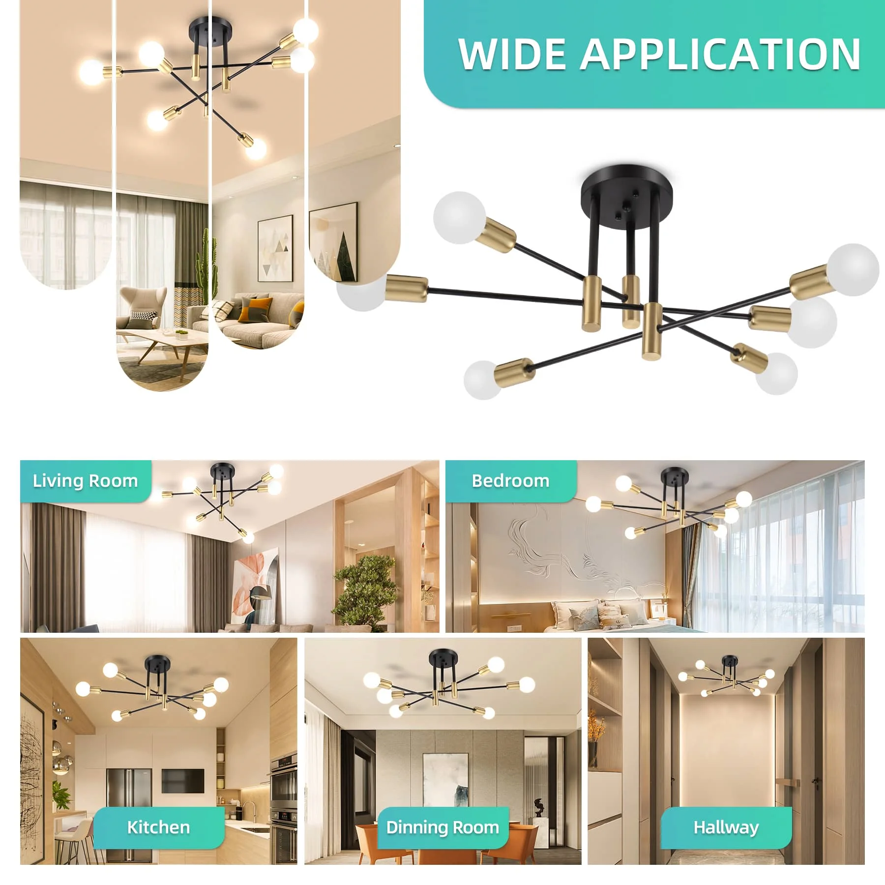 CANMEIJIA branch shape pendant 003 golden 6 lamp base E26 does not include light source