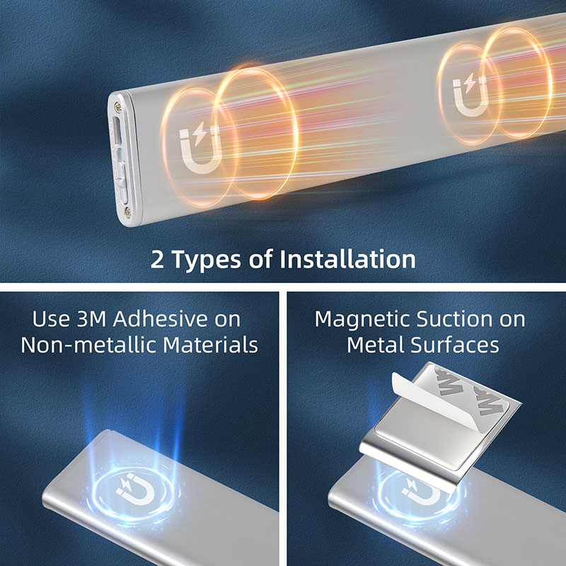 CANMEIJIA  Cabinet light, aluminum alloy, USB-powered, motion-activated, silver color, three-color stepless dimming