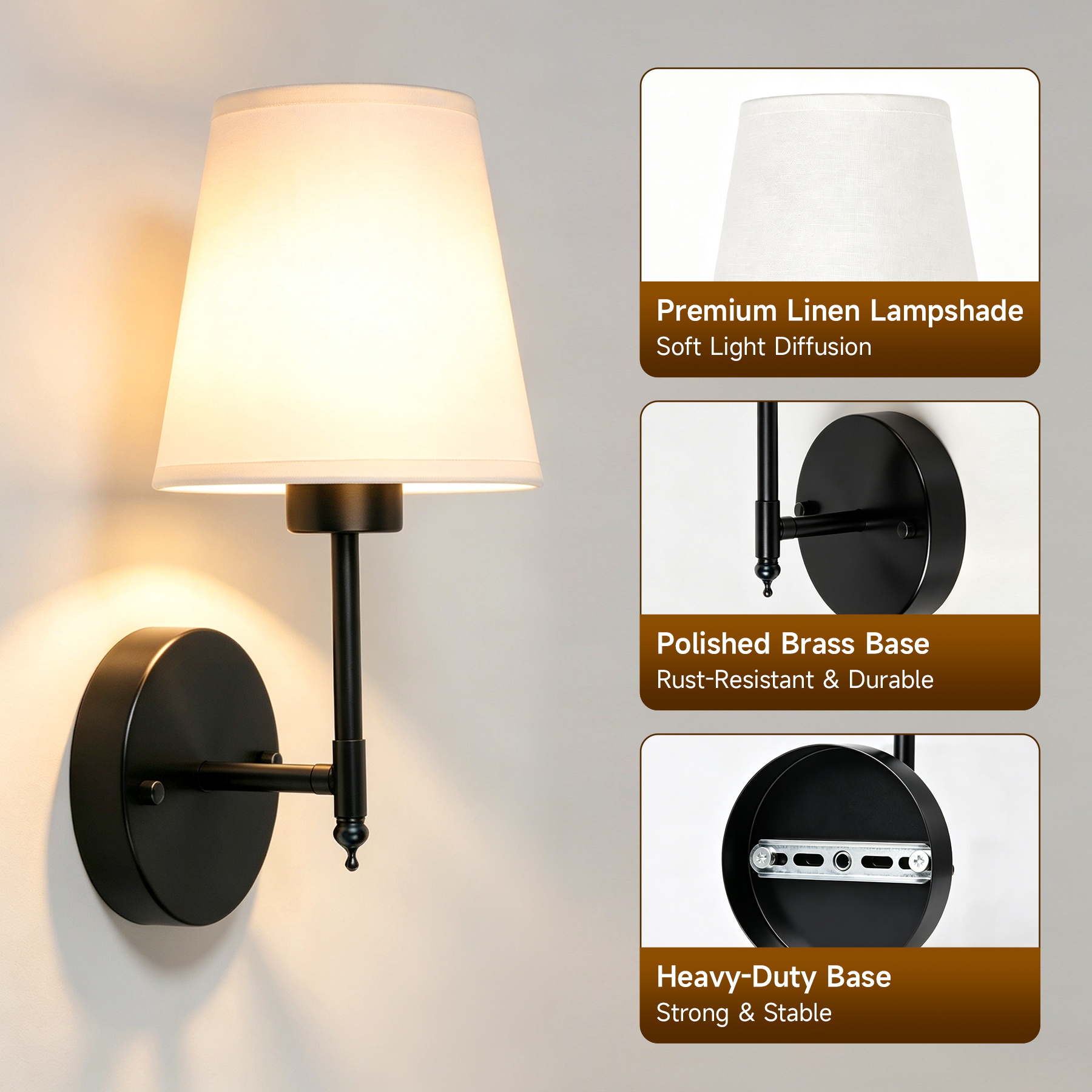 CANMEIJIA Fabric-covered wall lamp with rechargeable bulb