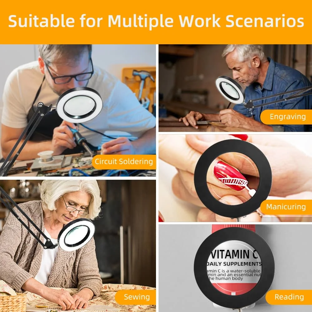 CANMEIJIA table lamp magnifying glass mechanical arm  USB three-color dimming -CANMEILIGHTS