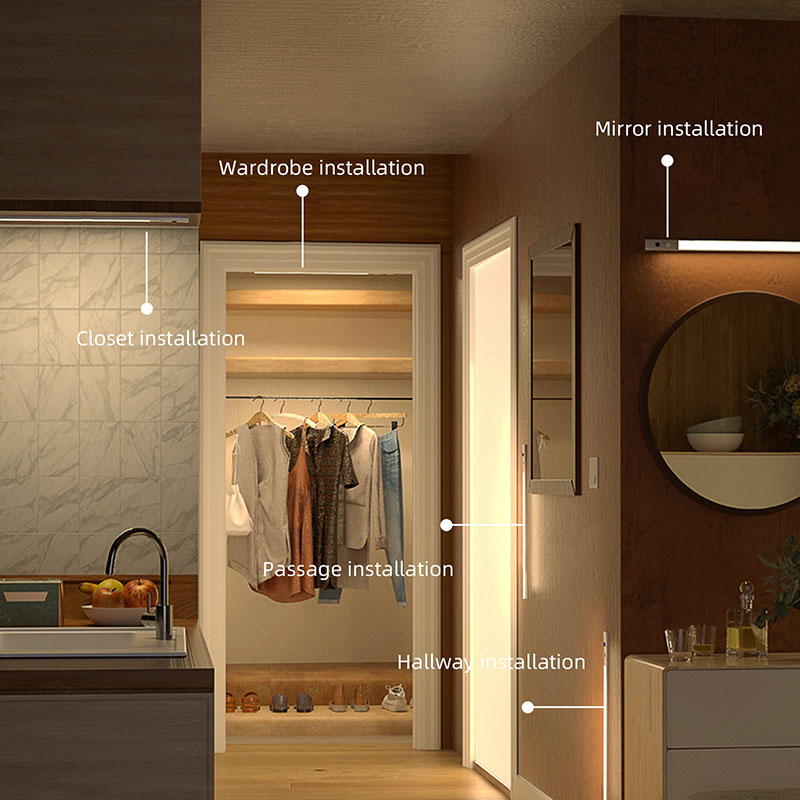 CANMEIJIA  Cabinet light, aluminum alloy, USB-powered, motion-activated, silver color, three-color stepless dimming