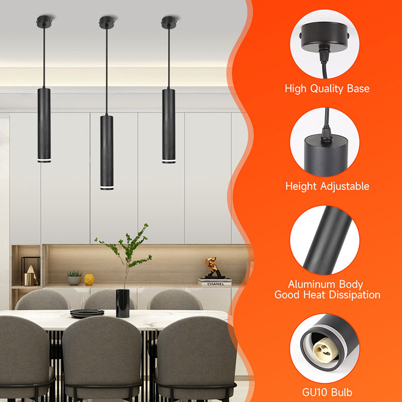 CANMEIJIA  Dining room pendant light with cylindrical design and acrylic halo, uses GU10 bulb