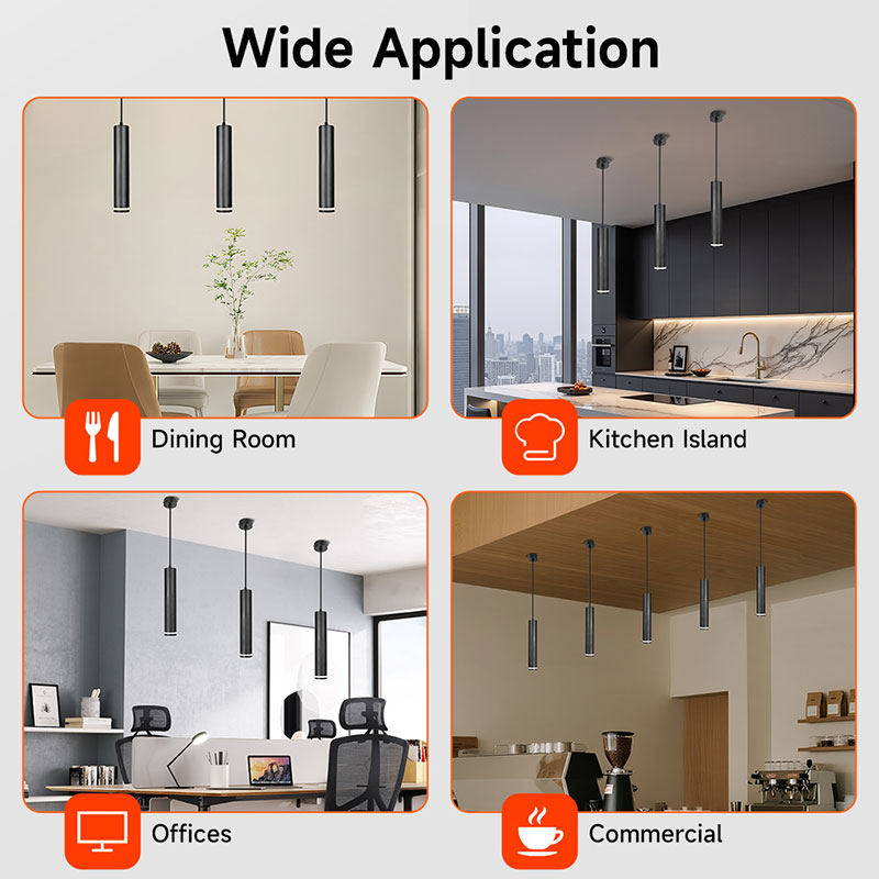 CANMEIJIA  Dining room pendant light with cylindrical design and acrylic halo, uses GU10 bulb