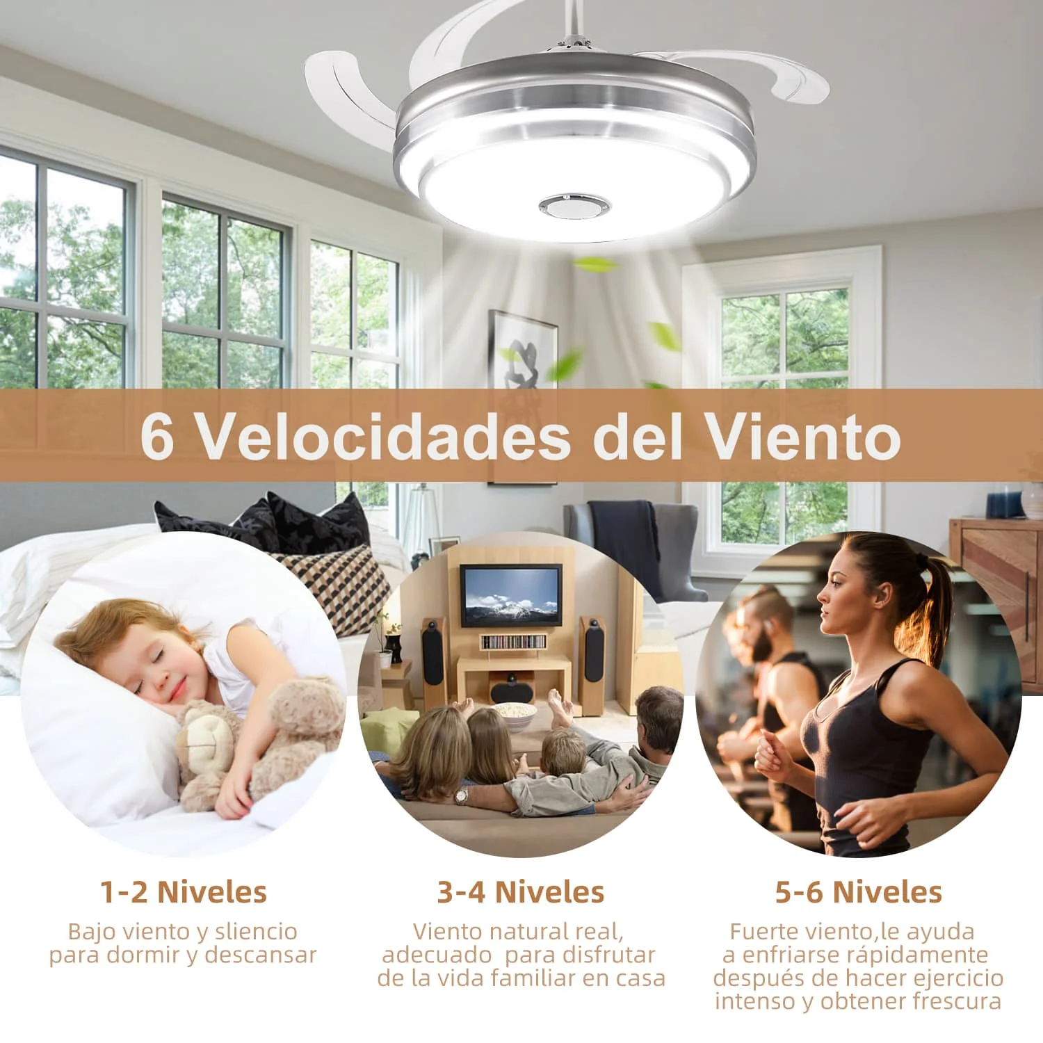 CANMEIJIA Fan chandelier model 001 with Bluetooth speaker, wide voltage remote control + APP