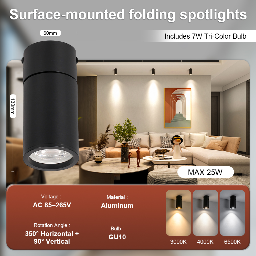 GU10 model surface-mounted folding spotlight