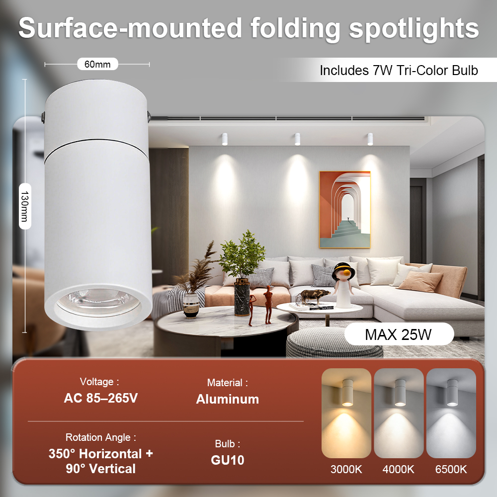 GU10 model surface-mounted folding spotlight