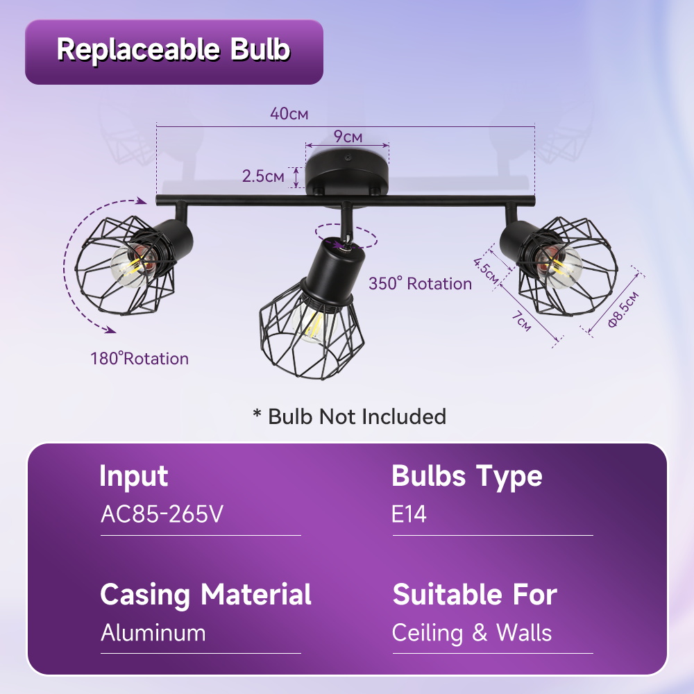 CANMEIJIA  Cage-style ceiling spotlight, E14 lamp base, ( light source not included )