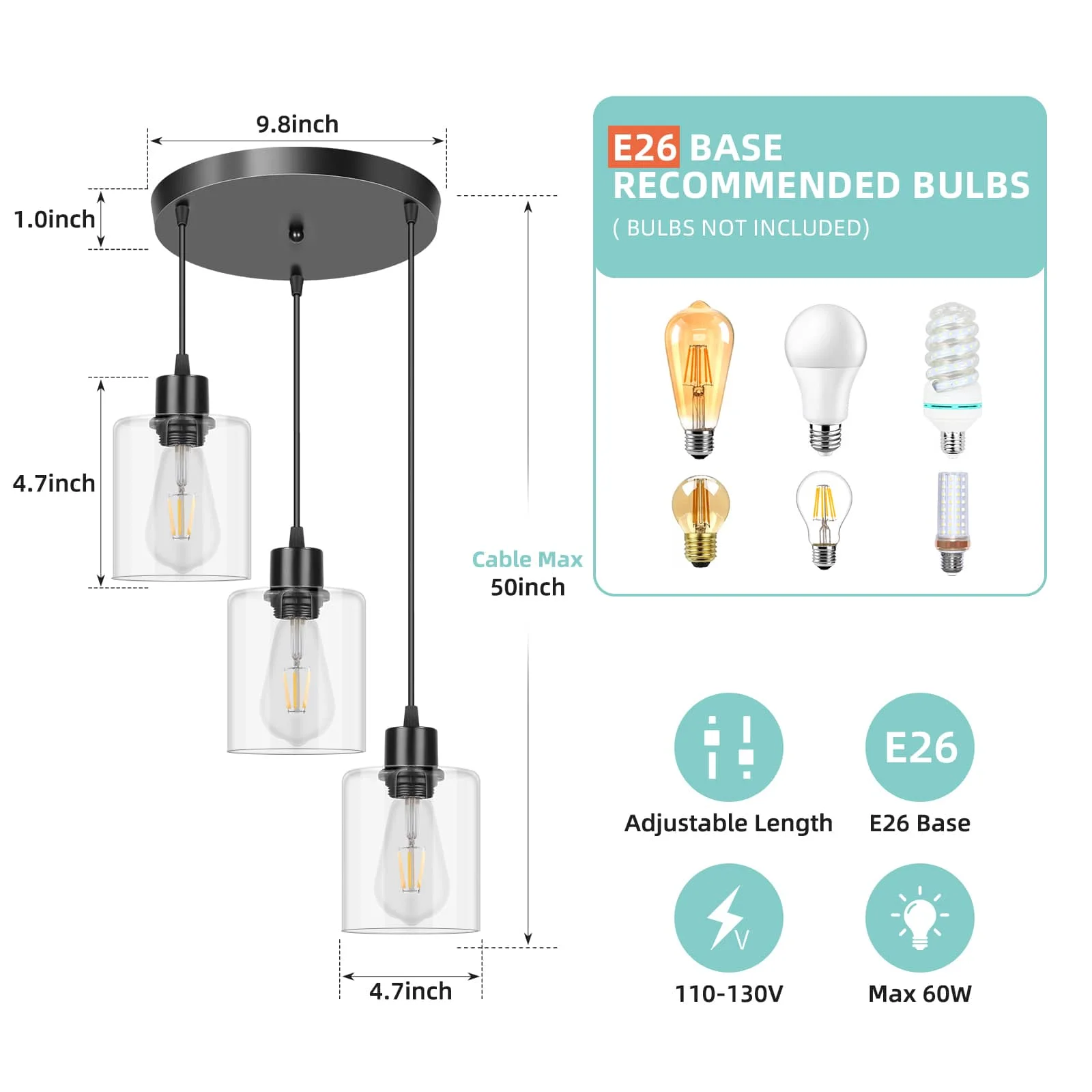 CANMEIJIA chandeliers 002 glass without light source E26 light head-CANMEILIGHTS