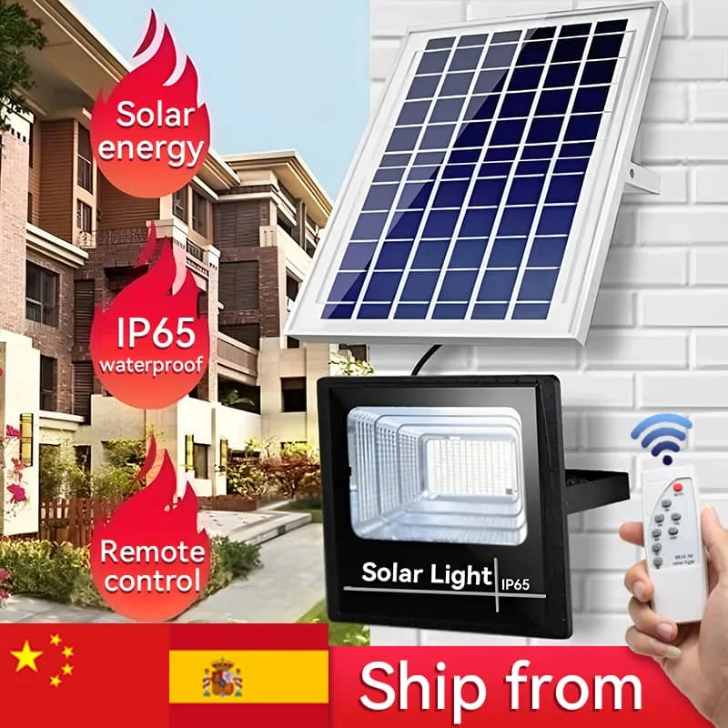 CANMEIJIA 10.6*7.08''LED Solar Outdoor Flood Light with Remote Control, 25-200W