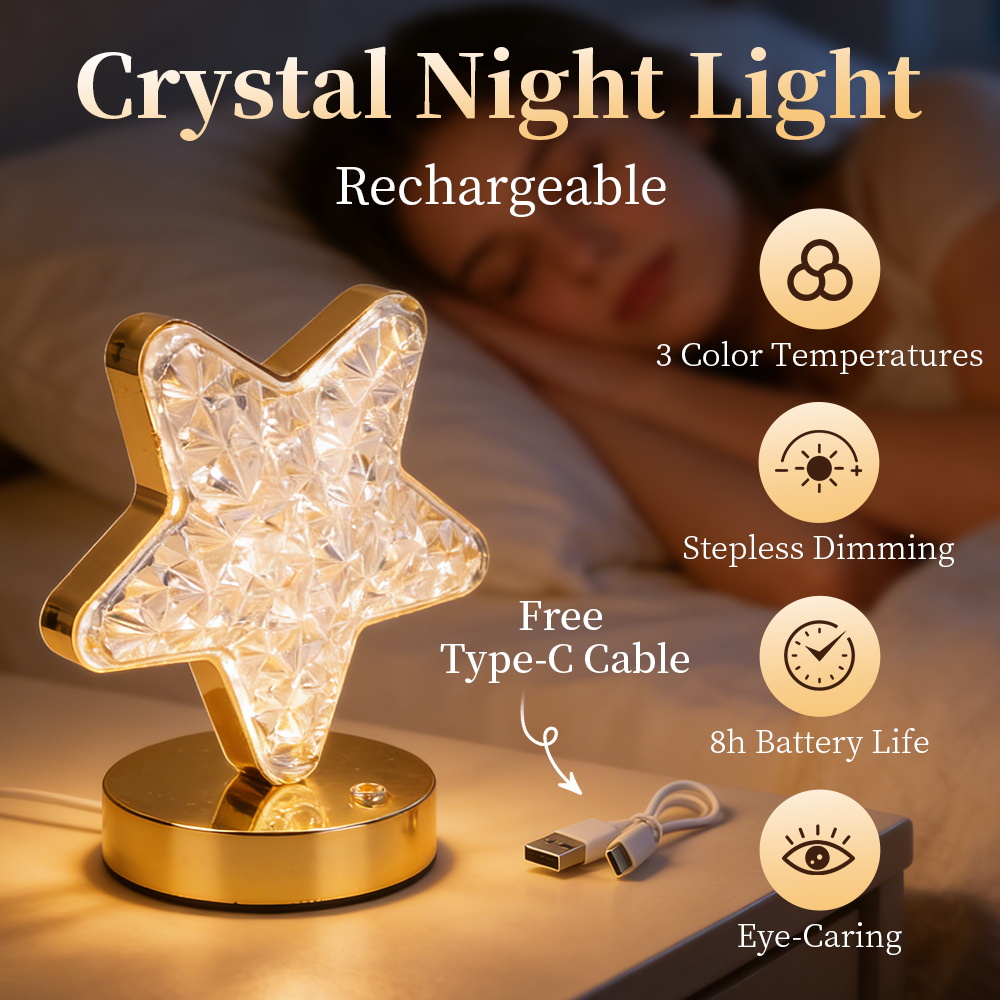 Rechargeable Crystal LED Night Light - Star, Moon & Oval