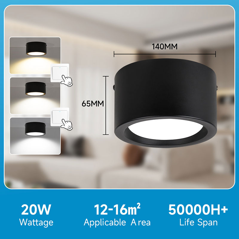 CANMEIJIA  Surface-mounted Downlight, Metal Casing, 65mm High