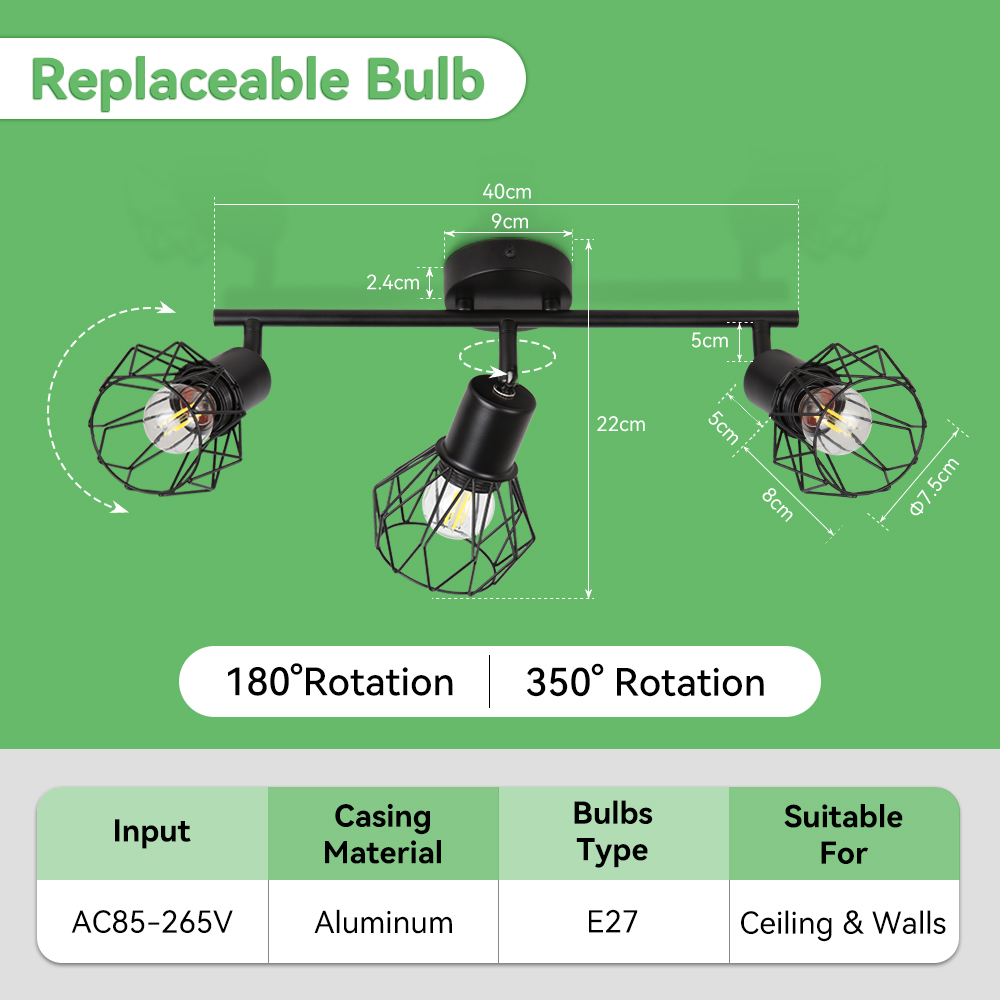 CANMEIJIA  Cage-style ceiling spotlight, E27 lamp holder (light source not included)