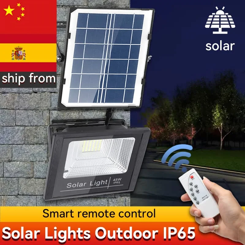 CANMEIJIA 10.6*7.08''LED Solar Outdoor Flood Light with Remote Control, 25-200W