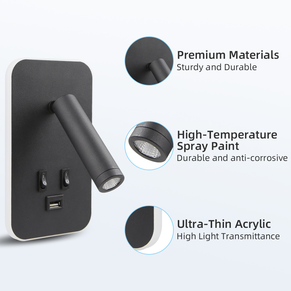 CANMEIJIA reading wall lamp usb charging port dual switch