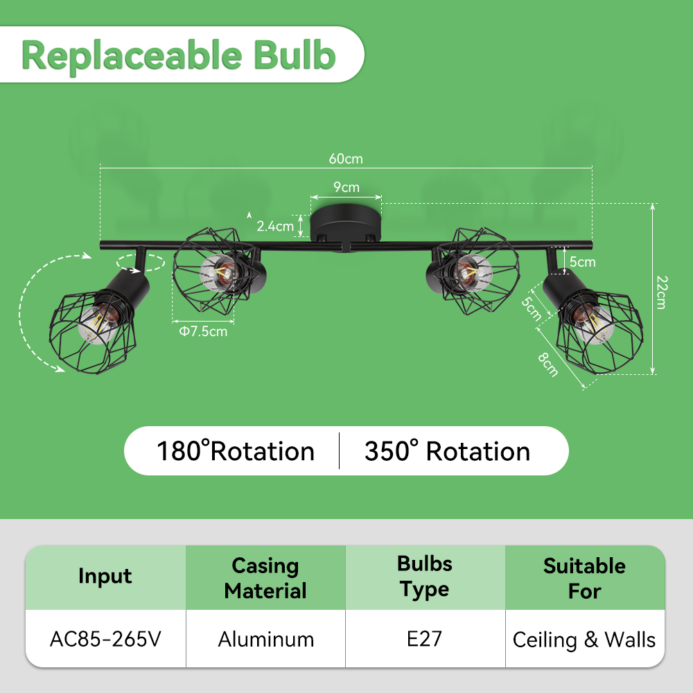 CANMEIJIA  Cage-style ceiling spotlight, E27 lamp holder (light source not included)
