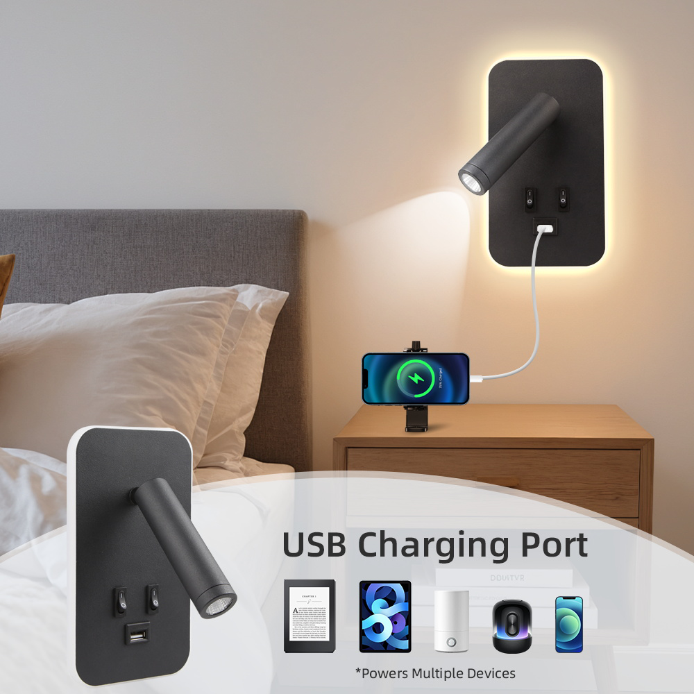CANMEIJIA reading wall lamp usb charging port dual switch