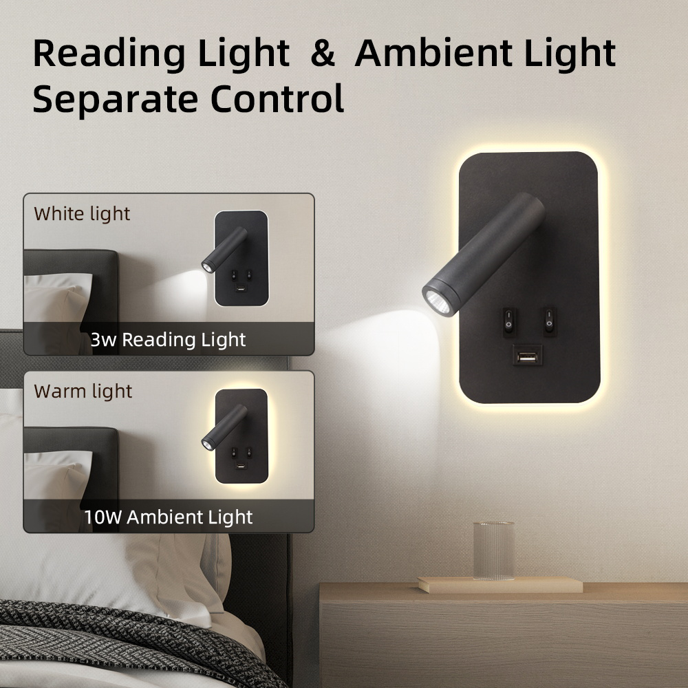 CANMEIJIA reading wall lamp usb charging port dual switch