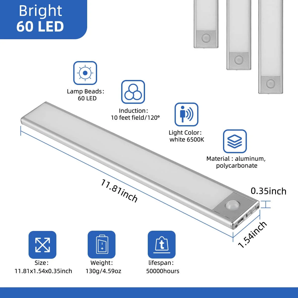 CANMEIJIA Cabinet light USB human body sensor aluminum model silver