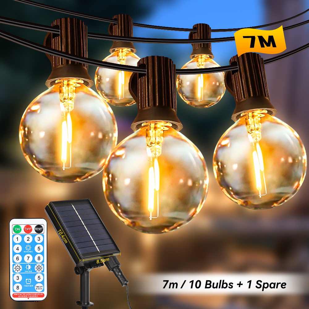 CANMEIJIA Solar Light String 001 with Remote Control, 10+1 DC24V E12 Base G40 Warm Light Bulbs