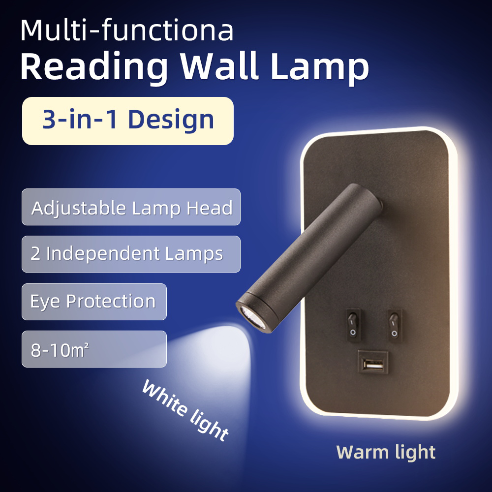 CANMEIJIA reading wall lamp usb charging port dual switch