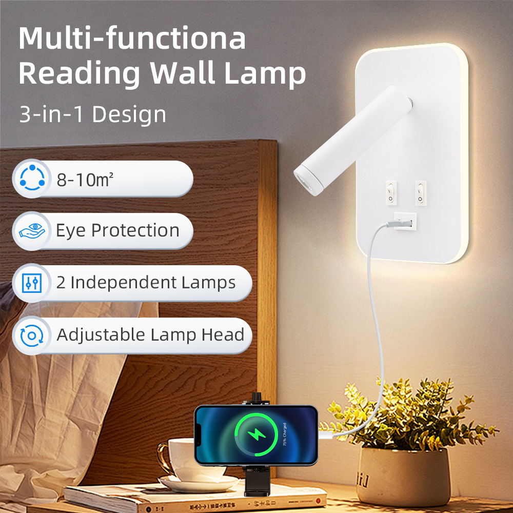 CANMEIJIA reading wall lamp usb charging port dual switch