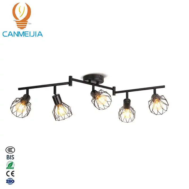 (CANMEIJIA) Chandelier-Style Ceiling Spotlight — Iron Cage Design | Black | 5-Head / 6-Head | E27 Socket